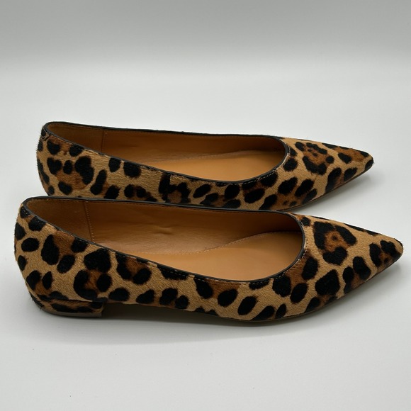 J.Crew Marina Calf Hair Pointy‎ Toe Flats Leopard Print Slip On Women's Size 6.5 - Picture 7 of 13